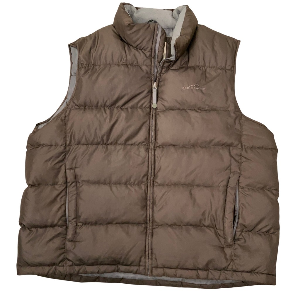 Eddie Bauer Goose Down Vest Mens XXL Brown Quilted Puffer Zip Outdoor Gorpcore